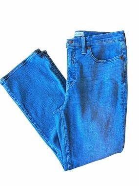 Madewell High Rise Crop Flare Jeans Womens 29 Blue Stretch Denim Raw Hem